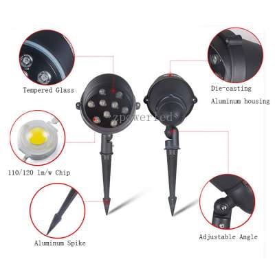 Aluminum housing quality design 220v ip65 led spike lights 9w garden spotlight